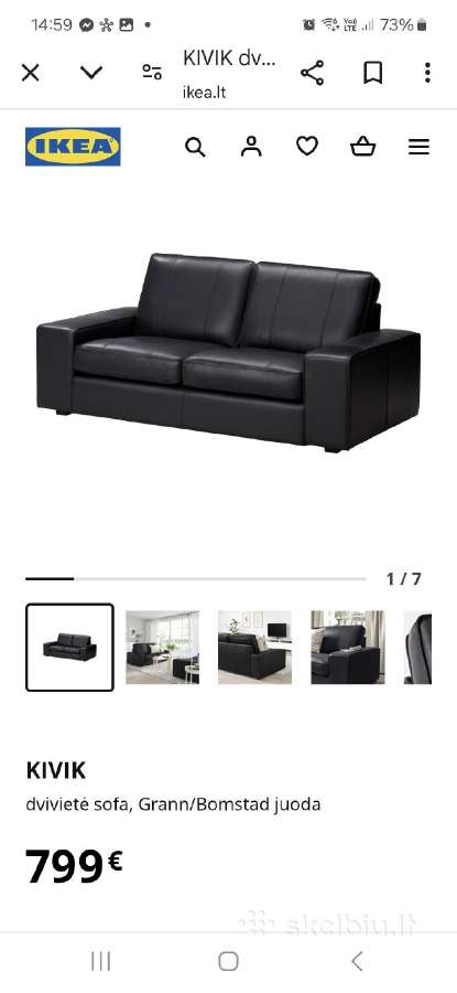 Odinė sofa juoda - nuotraukos Nr. 3