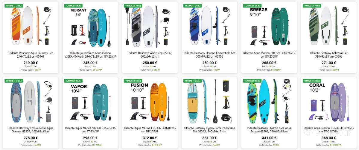 Irklentės Zray, Pathfinder, Bestway, Aqua Marina