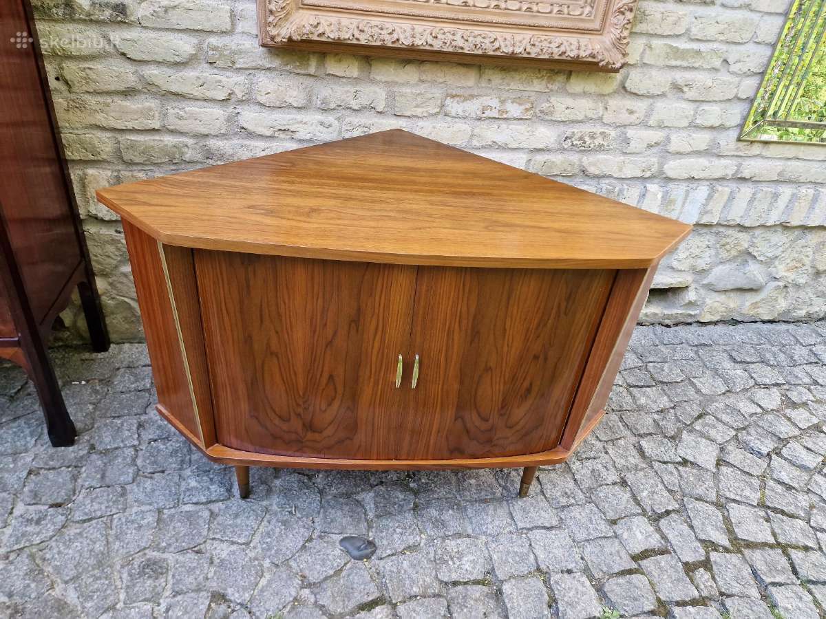 Vintažinė mid century riešuto kampinė spintelė - nuotraukos Nr. 3