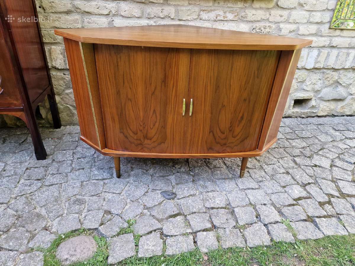 Vintažinė mid century riešuto kampinė spintelė - nuotraukos Nr. 9