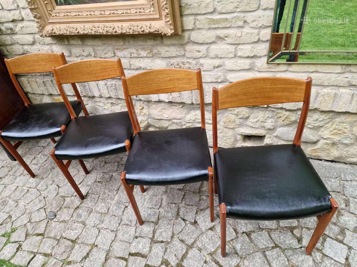 Vintažinės Mid Century tikmedžio/odos kėdės