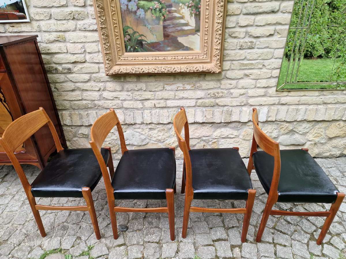 Vintažinės Mid Century tikmedžio/odos kėdės - nuotraukos Nr. 2
