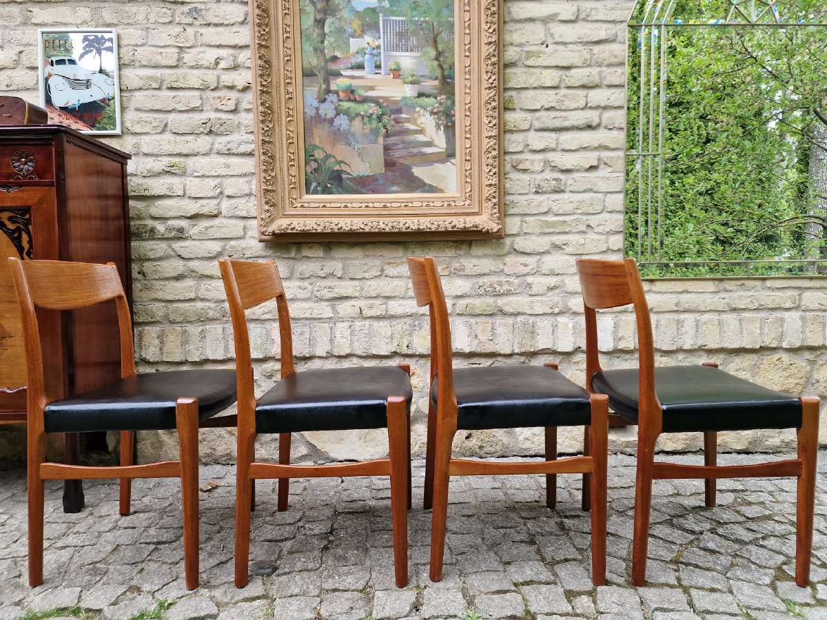 Vintažinės Mid Century tikmedžio/odos kėdės - nuotraukos Nr. 3