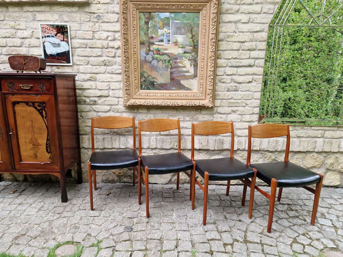 Vintažinės Mid Century tikmedžio/odos kėdės - nuotraukos Nr. 4