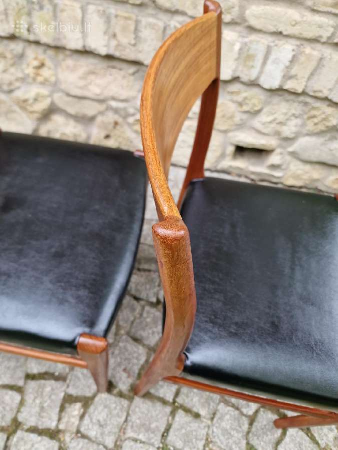 Vintažinės Mid Century tikmedžio/odos kėdės - nuotraukos Nr. 6