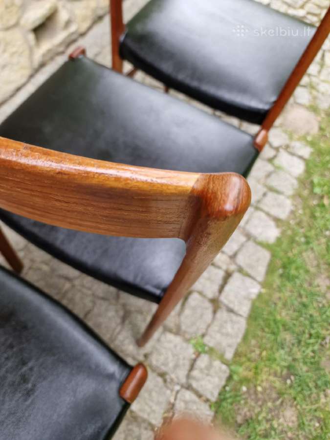 Vintažinės Mid Century tikmedžio/odos kėdės - nuotraukos Nr. 7