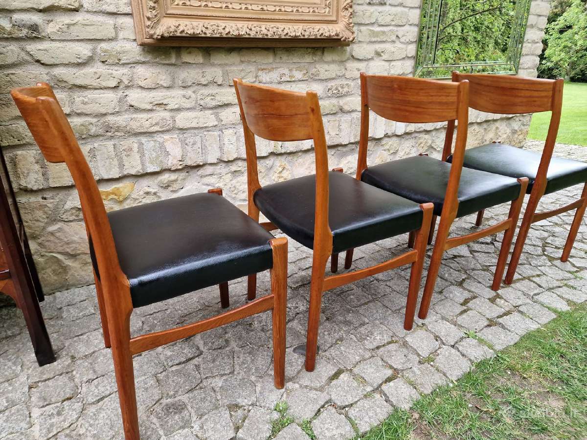 Vintažinės Mid Century tikmedžio/odos kėdės - nuotraukos Nr. 9