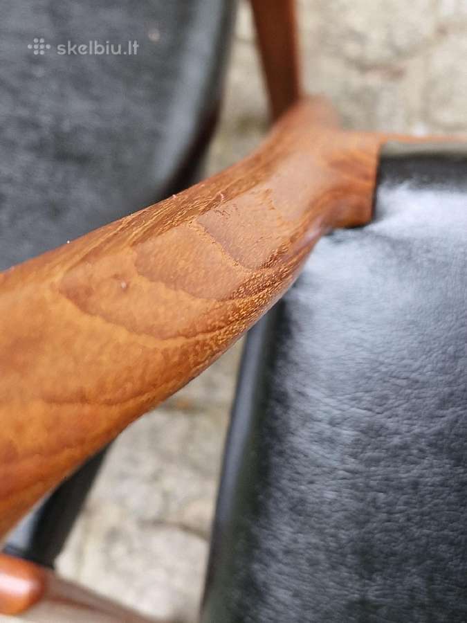 Vintažinės Mid Century tikmedžio/odos kėdės - nuotraukos Nr. 12