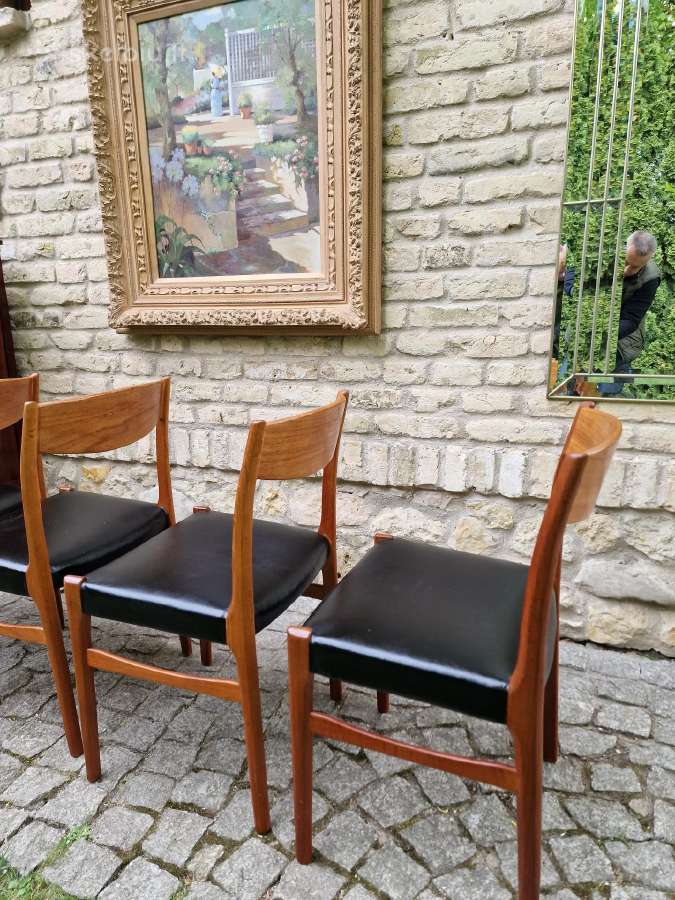 Vintažinės Mid Century tikmedžio/odos kėdės - nuotraukos Nr. 21