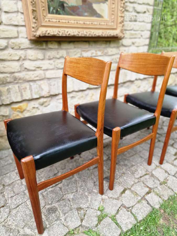 Vintažinės Mid Century tikmedžio/odos kėdės - nuotraukos Nr. 23