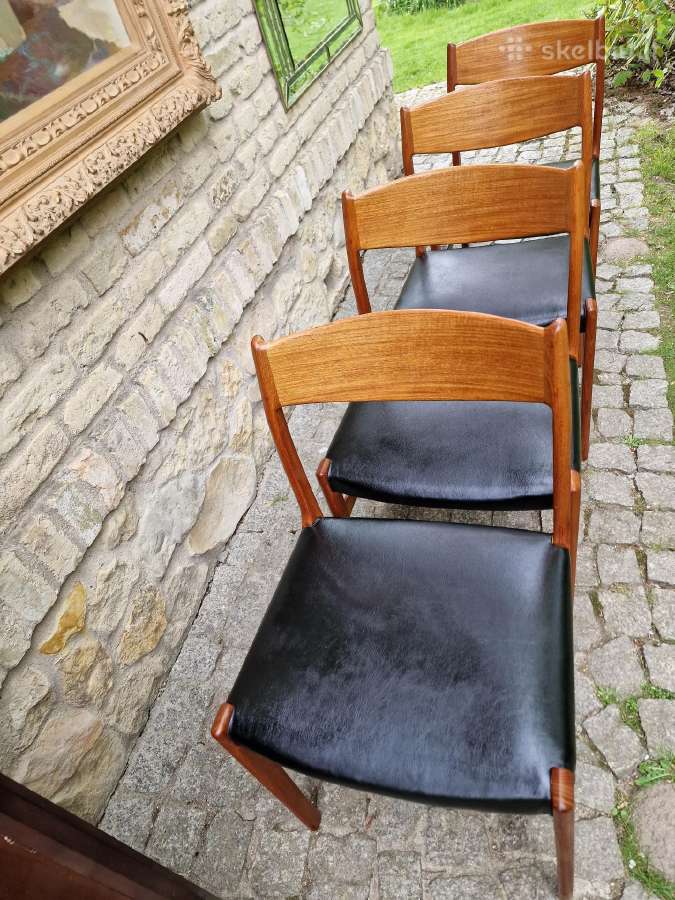 Vintažinės Mid Century tikmedžio/odos kėdės - nuotraukos Nr. 24