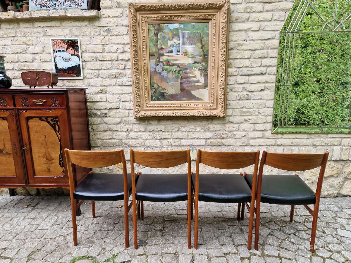 Vintažinės Mid Century tikmedžio/odos kėdės - nuotraukos Nr. 27