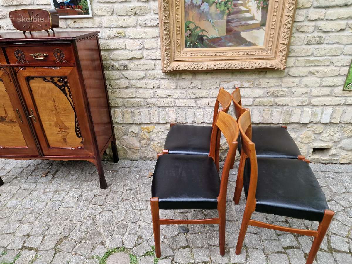 Vintažinės Mid Century tikmedžio/odos kėdės - nuotraukos Nr. 34