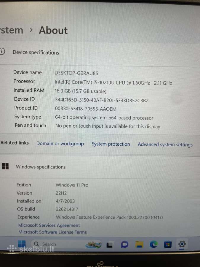 Fujitsu Lifebook U7410 i5-10210u 256gb SSD 16gbram - nuotraukos Nr. 8