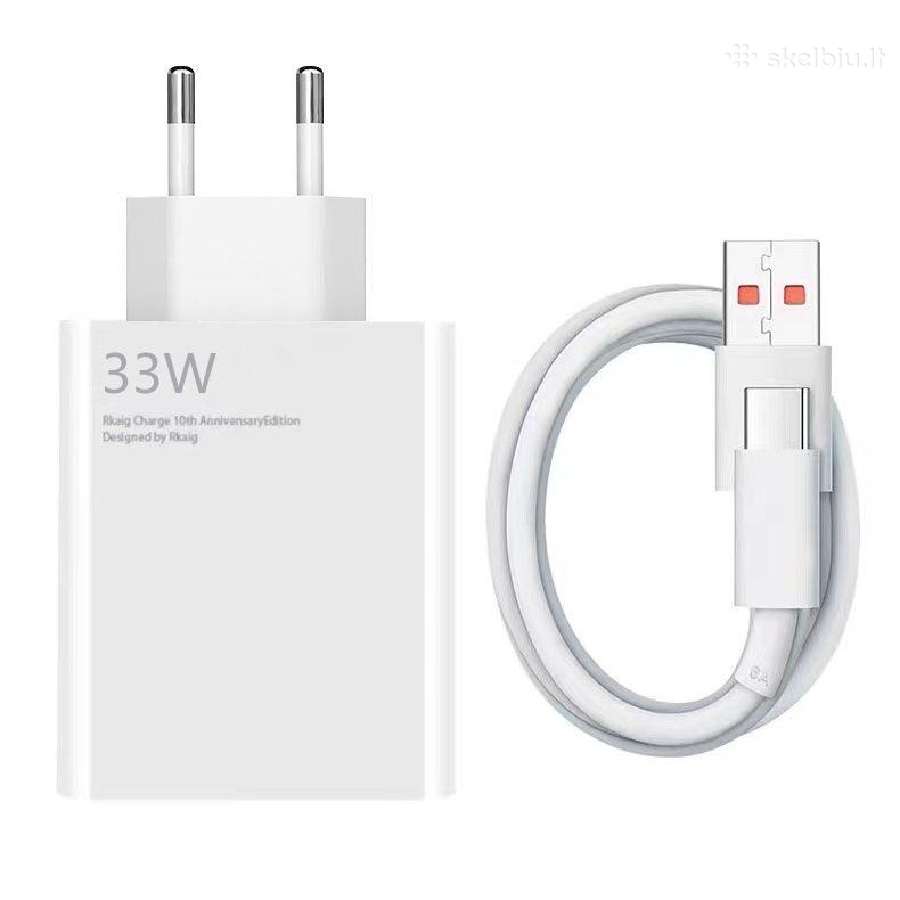 Naujas Usb Kroviklis 33w Su Usb / Type C Kabeliu