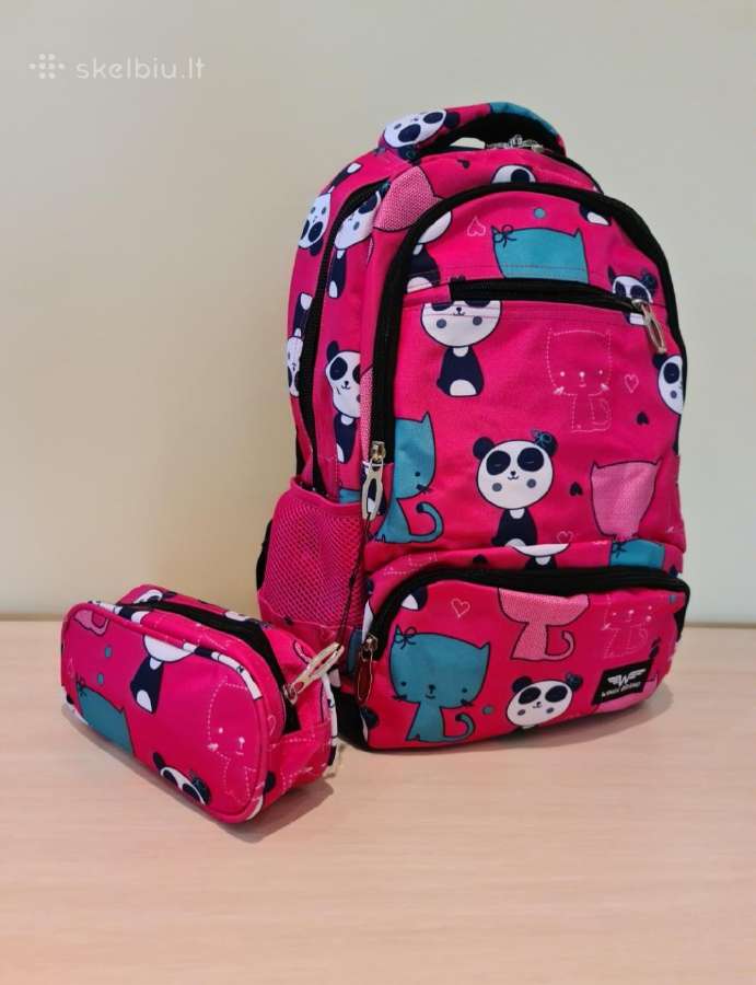 Mokyklinė kuprinė "Pink Panda" su penalu