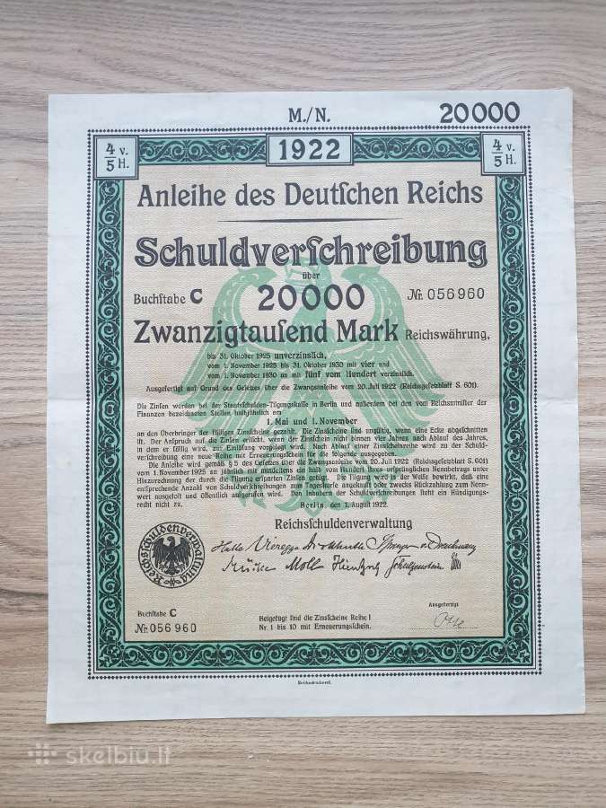 1922 metų obligacijos Vokietija - nuotraukos Nr. 2
