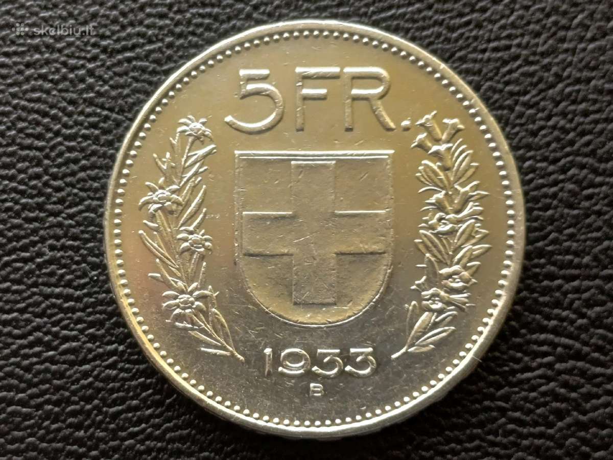 (482) 5 frankai 1933m. Šveicarija sidabras 835