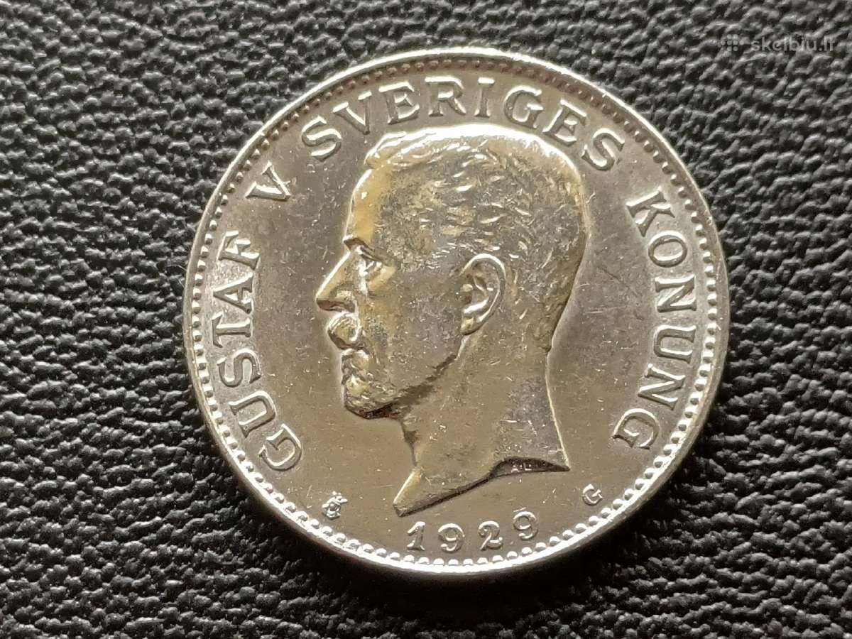 (399) 1 krona 1929m. Švedija sidabras 800 - nuotraukos Nr. 2