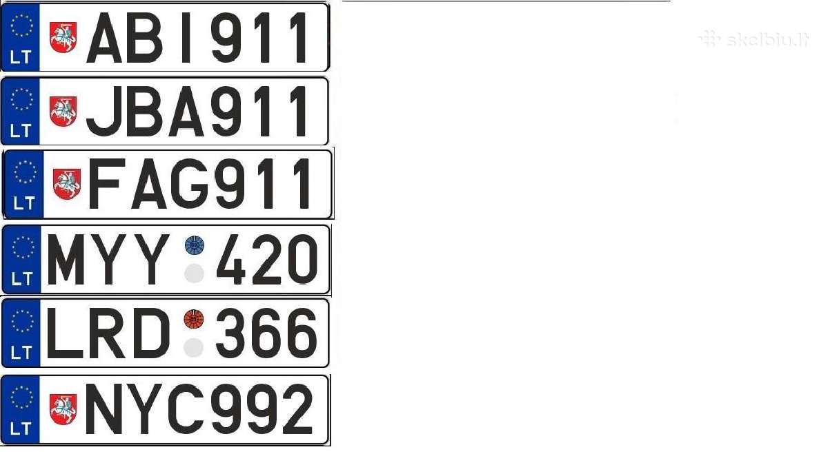 Parduodami Valstybiniai automobilių/moto numeriai