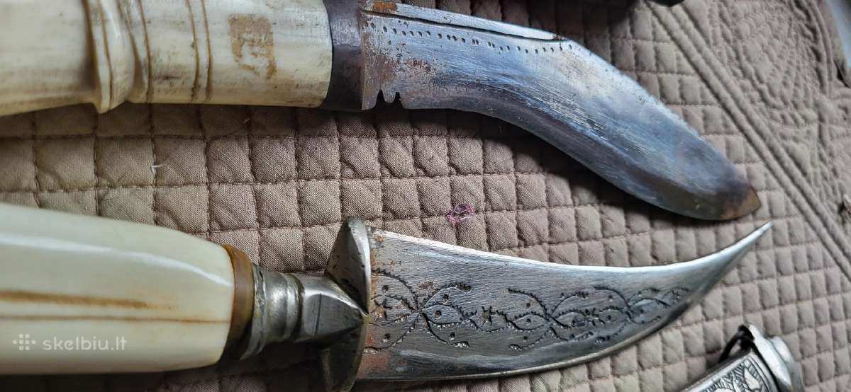 Vintažiniai rankų darbo peiliai su kaulo rankena - nuotraukos Nr. 10