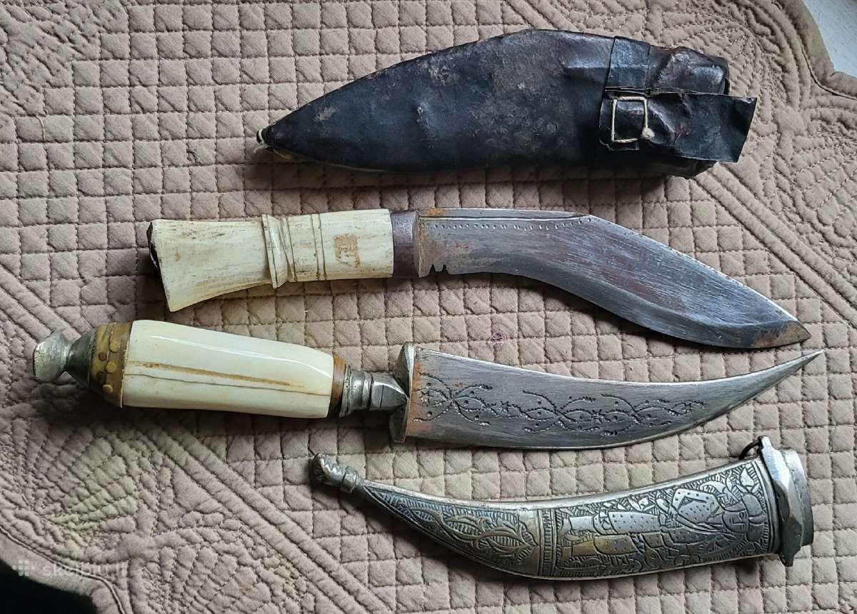 Vintažiniai rankų darbo peiliai su kaulo rankena - nuotraukos Nr. 17