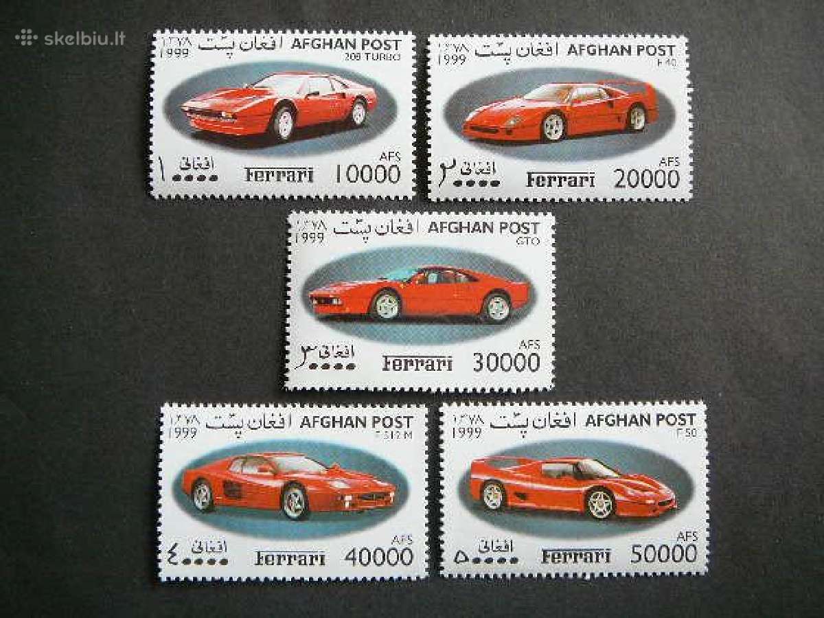 Automobiliai Ferrari Afganistanas 1999 Mnh afg71