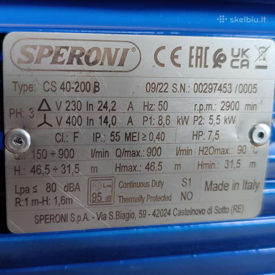 Vandens siurblys 5,5kw Speroni Cs 40-200b - nuotraukos Nr. 4