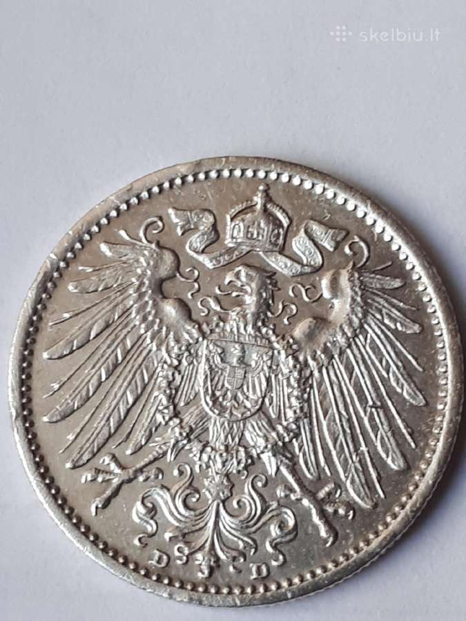 1 marke Vokietija 1909m.sidabras 0,900 - nuotraukos Nr. 7