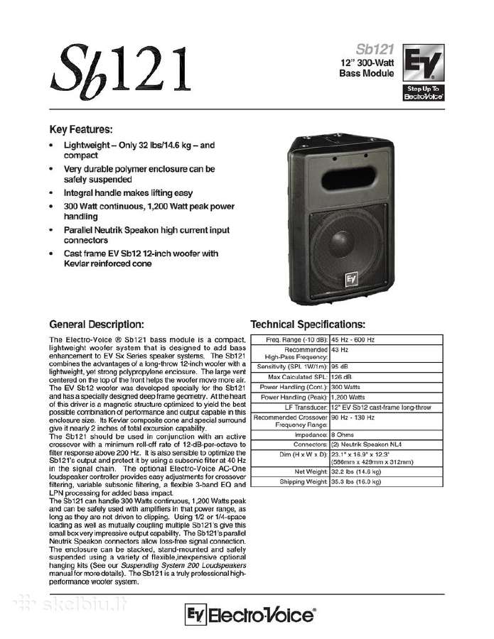 Electro Voice Sb121 12 Passive Subwoofer - nuotraukos Nr. 4