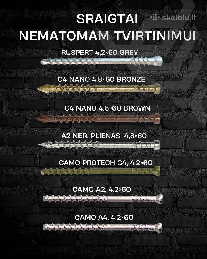 Terasiniai medsraigčiai paslėptam tvirtinimui