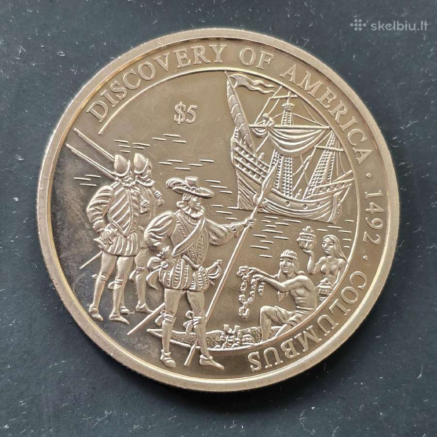 Liberija 2000 5 dollars Discovery of America Laiva