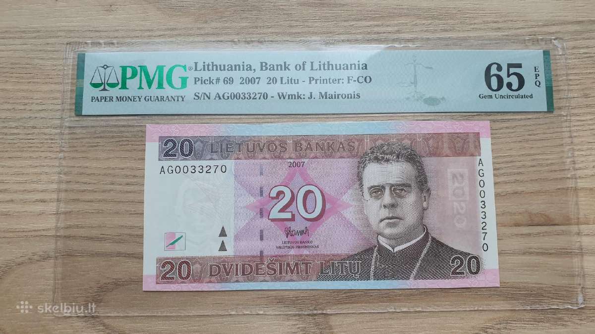 2007 metų sertifikuotas gražiu serijos nr. 20 litų