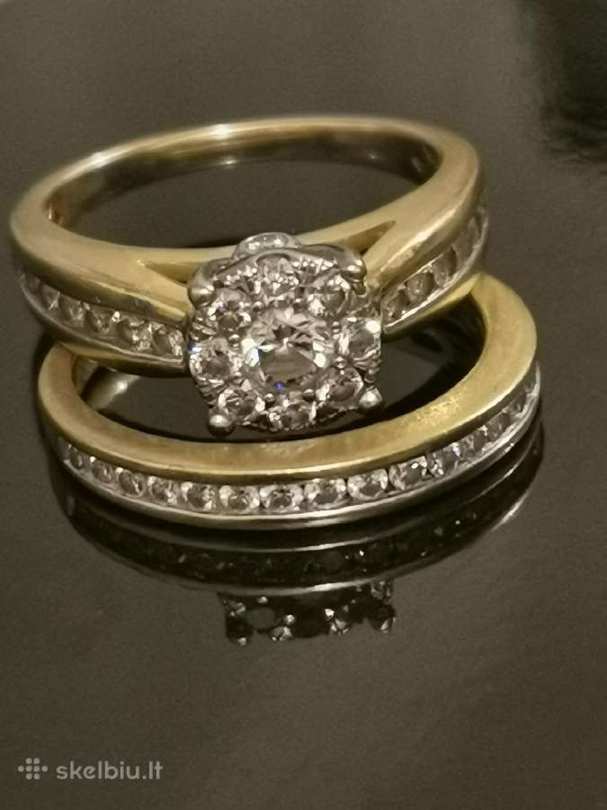 14k dvigubas sužieduotuvių žiedas su deimantais