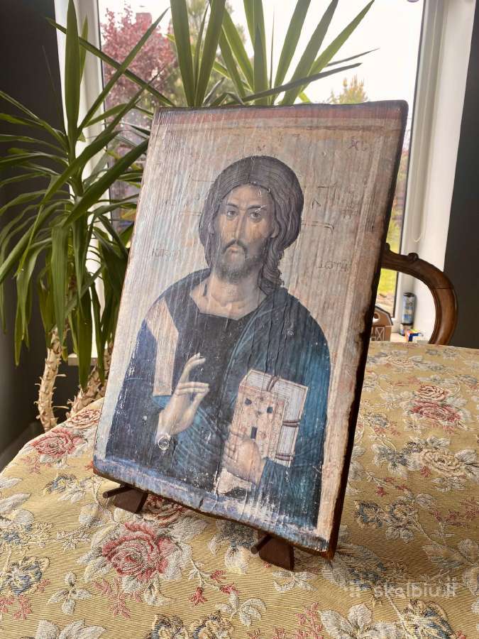 Didelė vintažinė Kristaus Pantokratoriaus ikona - nuotraukos Nr. 2