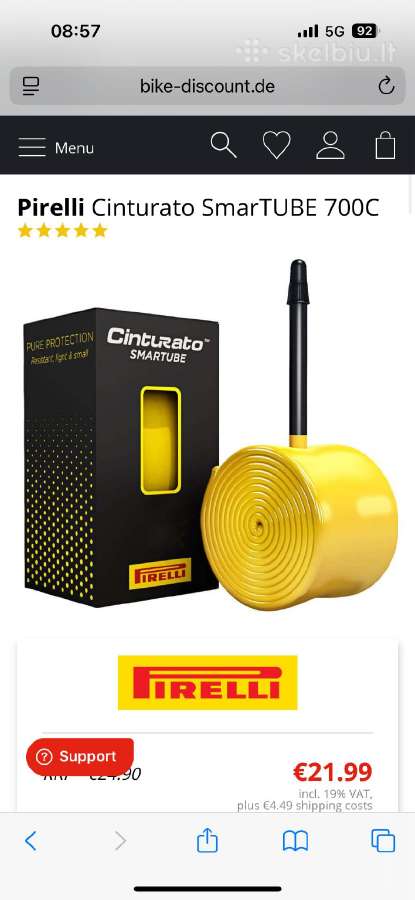 Pirelli Cintirato Smart Tube Tpu 70g, 28-35c