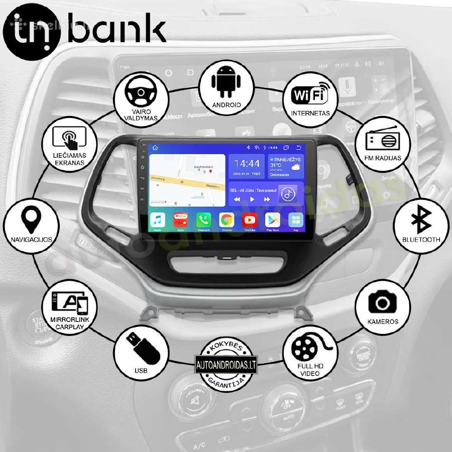 Jeep Cherokee 2014-18 Android multimedia WiFi/GPS - nuotraukos Nr. 2