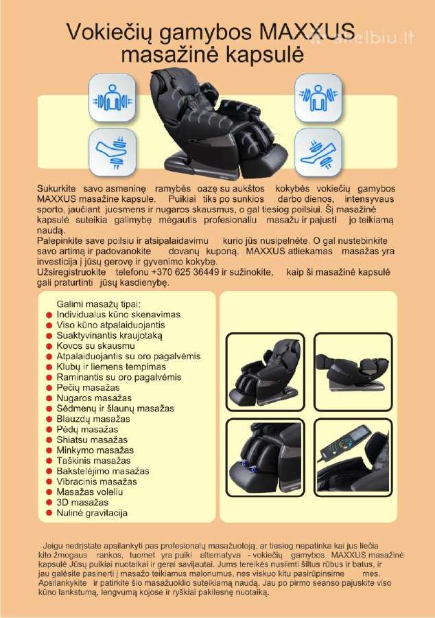 Masažinė kėdė kapsulė fotelis krėslas nuoma - nuotraukos Nr. 6