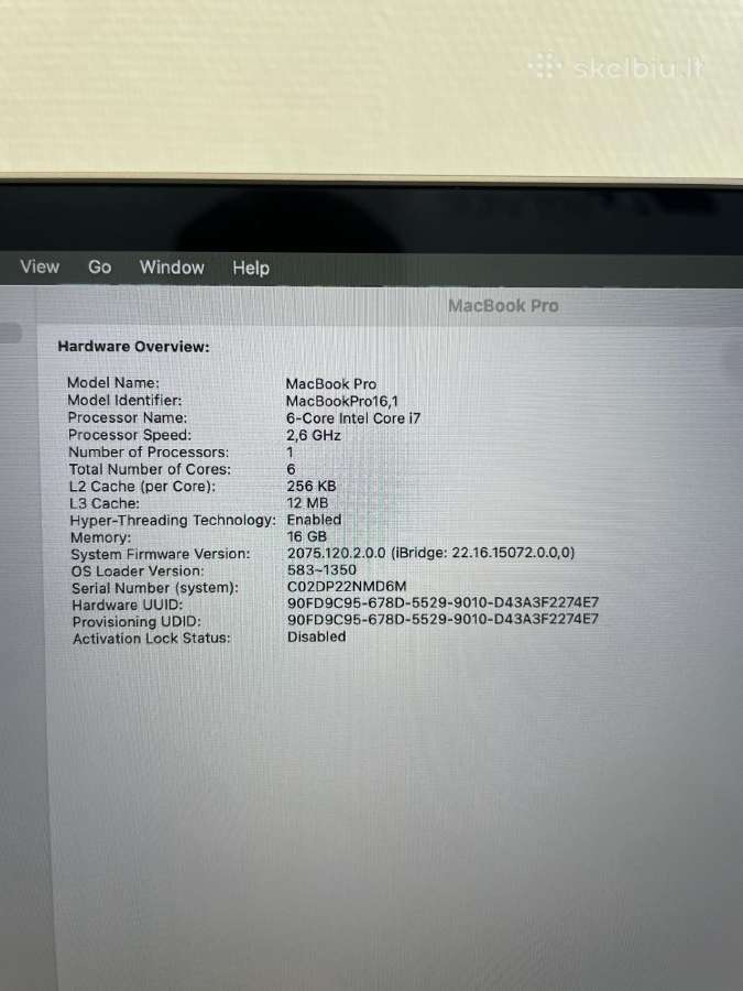 Apple MacBook Pro A2141 I7-9750h 16 GB RAM 500gb - nuotraukos Nr. 7