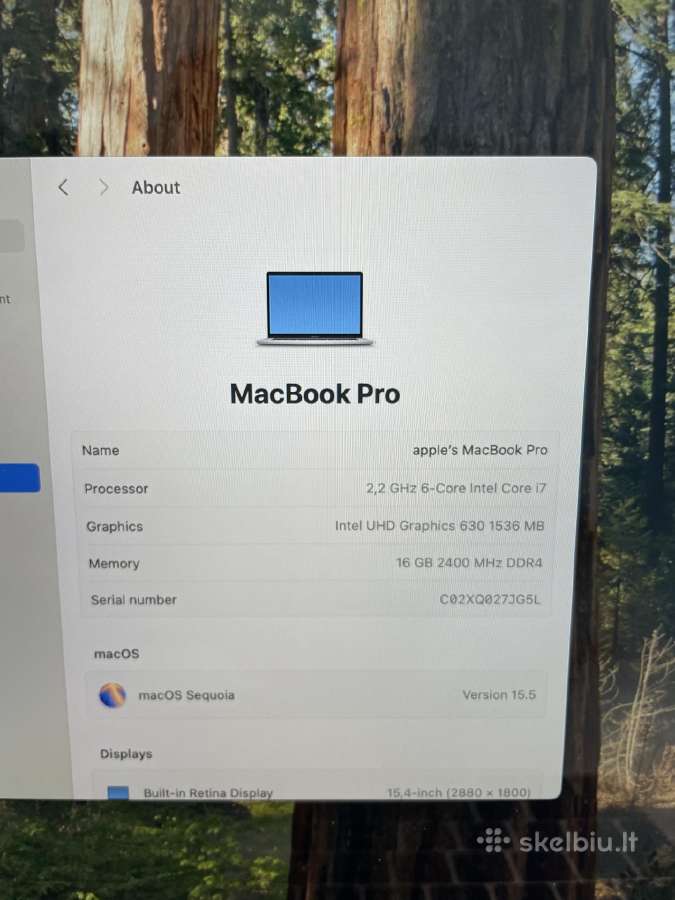 Apple MacBook Pro A1990 I7-8750h 16 GB RAM 256gb - nuotraukos Nr. 7