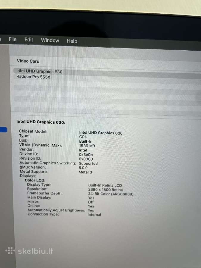 Apple MacBook Pro A1990 I7-8750h 16 GB RAM 256gb - nuotraukos Nr. 8