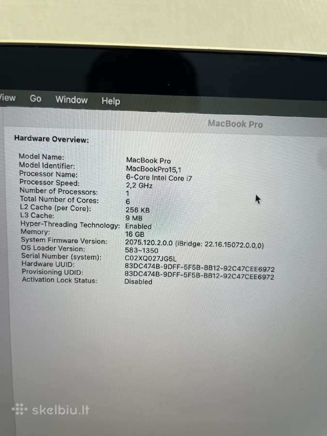 Apple MacBook Pro A1990 I7-8750h 16 GB RAM 256gb - nuotraukos Nr. 10