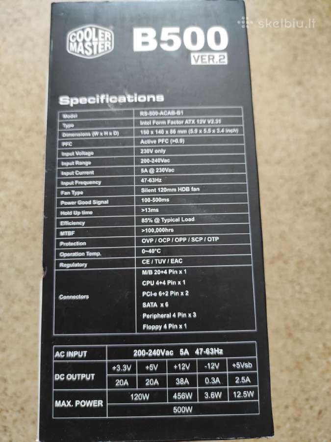 Maitinimo šaltinis Cooler Master B500 - nuotraukos Nr. 3