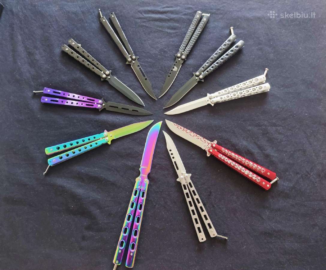 Įvairūs peiliai peteliškės balisong