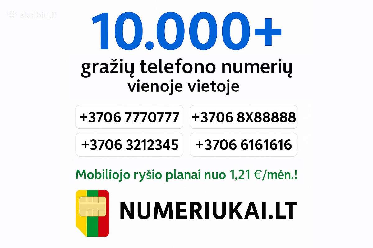 Gražūs telefono numeriai – 10.000 Nr, pigūs planai