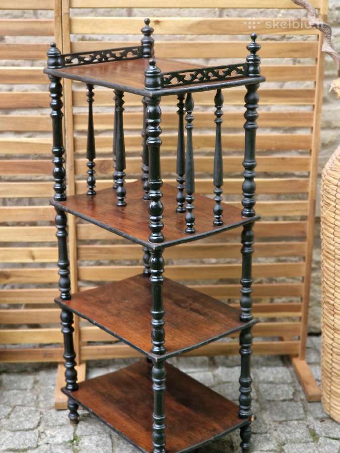 Vintažinė mid century medžio masyvo etažerė - nuotraukos Nr. 14