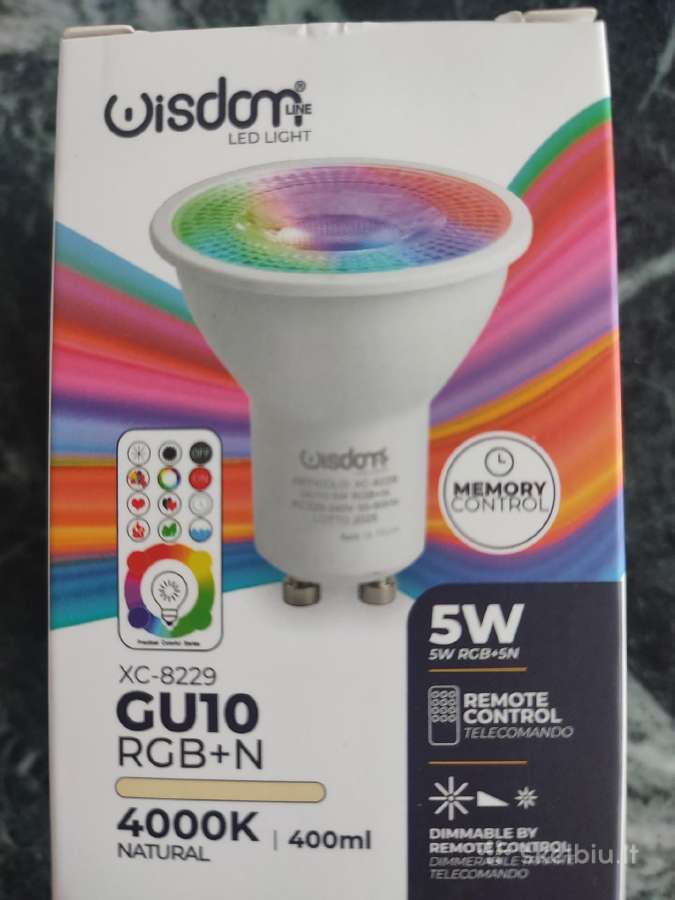 Gu10 LED daugiaspalvė lemputė su pulteliu