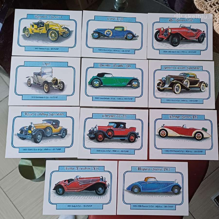 Atvirutes rinkinys automobiliai