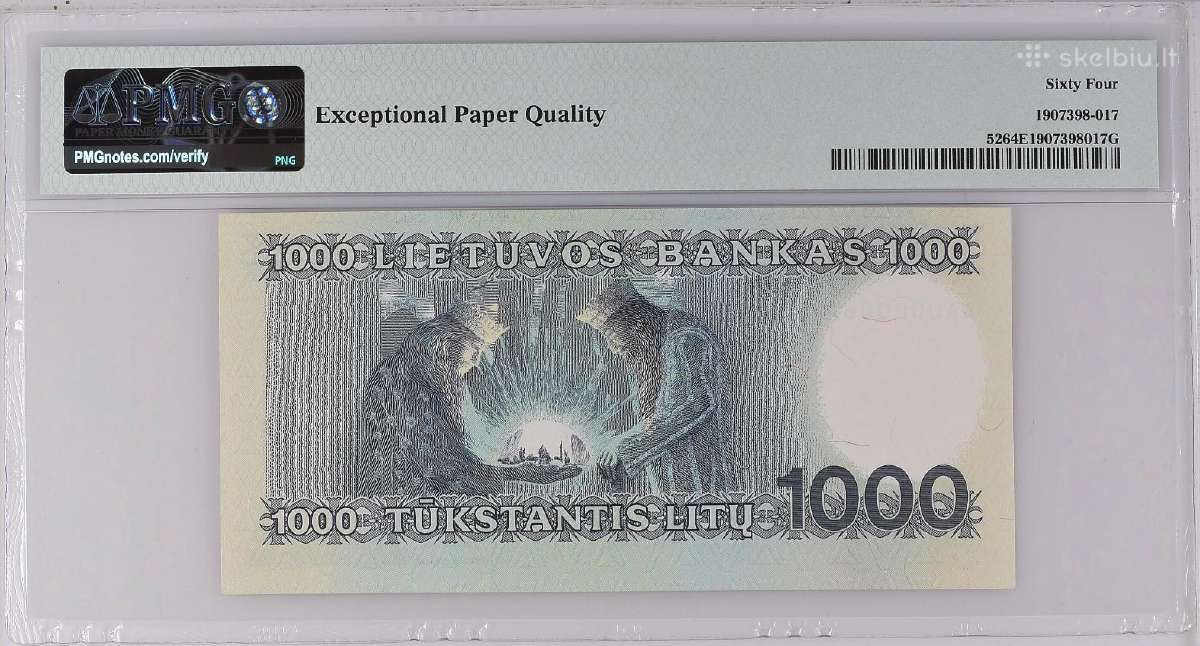 Lietuva 1000 Litų 1991 P52 s/n Aa0000062 Pmg 64 - nuotraukos Nr. 2