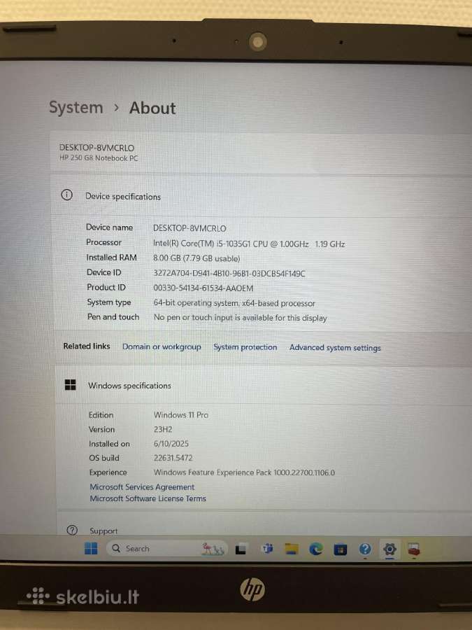 Hp 250 G8 i5-1035g1 8gb RAM 256gb SSD - nuotraukos Nr. 10